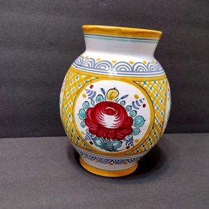 Hand Painted Pottery Vase, Modra Slovakia style Czechoslovakian Ceramic Floral